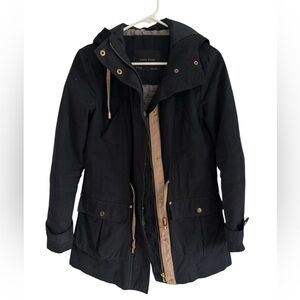 ZARA Basic Navy Utility Jacket | Hooded Anorak Coat with Drawstring Waist